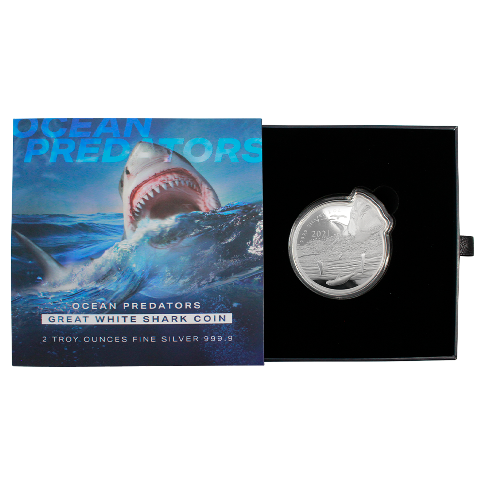 Ocean Predators - 2oz Pure Silver Great White Shark Coin | PAMP