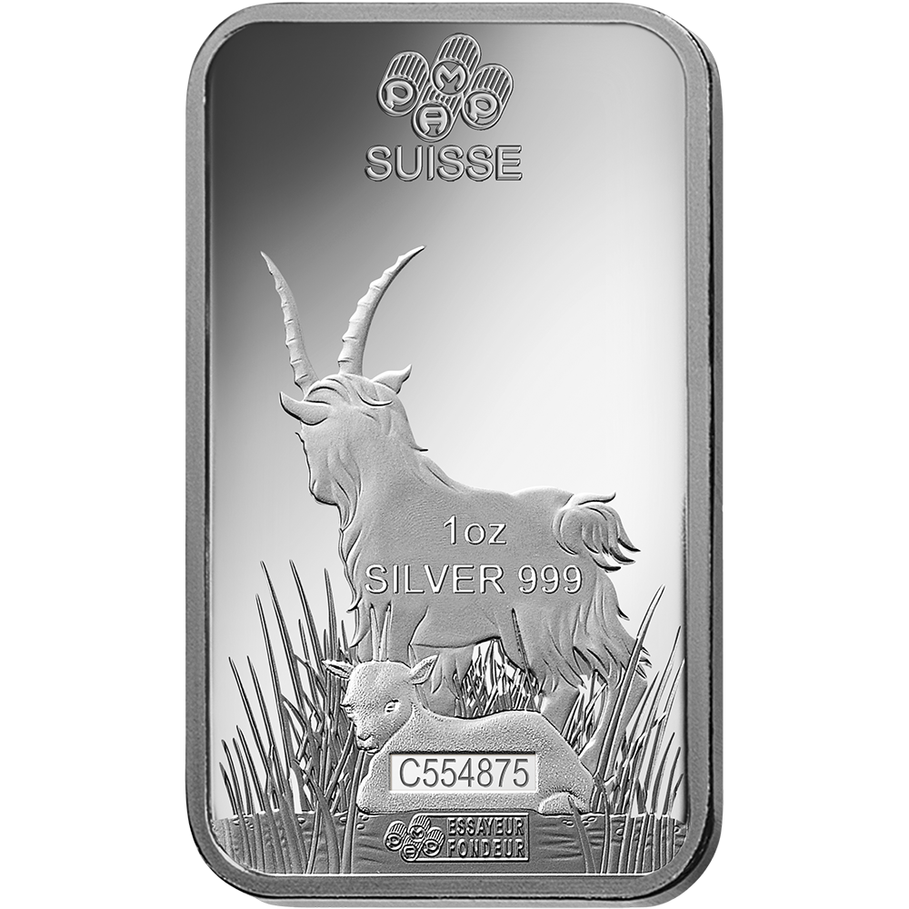 PAMP 2015年 干支シリーズ 羊 1oz 純銀バー Lunar Goat Silver Minted Bar - 1oz | PAMP