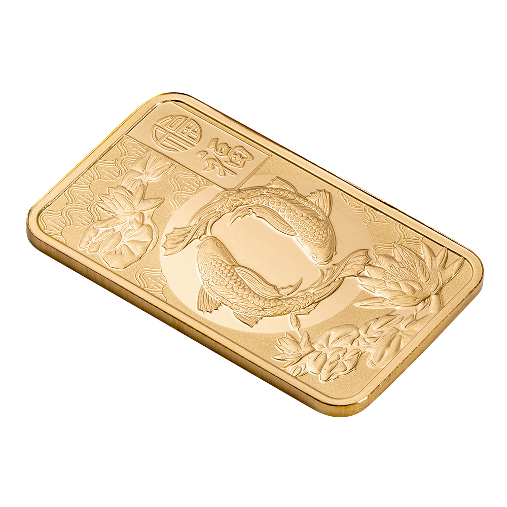 幸運を呼びこむ　クマーントーンプライクラシップ　富の形成　金運　幸運 Good Luck - Koi Fish 5g Pure Gold Bar | PAMP