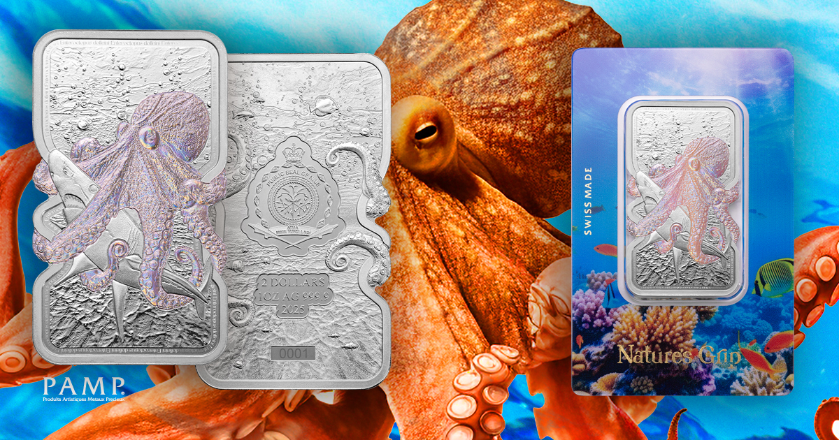 Nature's Grip Giant Pacific Octopus 1oz Legal Tender Pure Silver