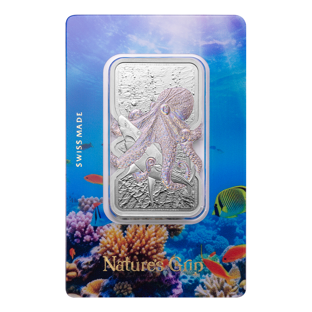 有村南海　のぼり　当選品　FANTASTIC WORLD LinQ Nature's Grip 1oz Silver Legal Tender Bar - Giant Pacific Octopus