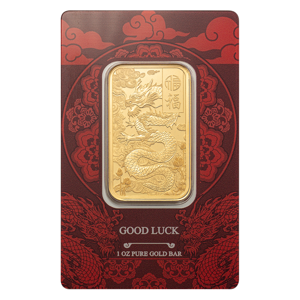 Good Luck Yellow Dragon Gold Minted Bar - 1oz | PAMP