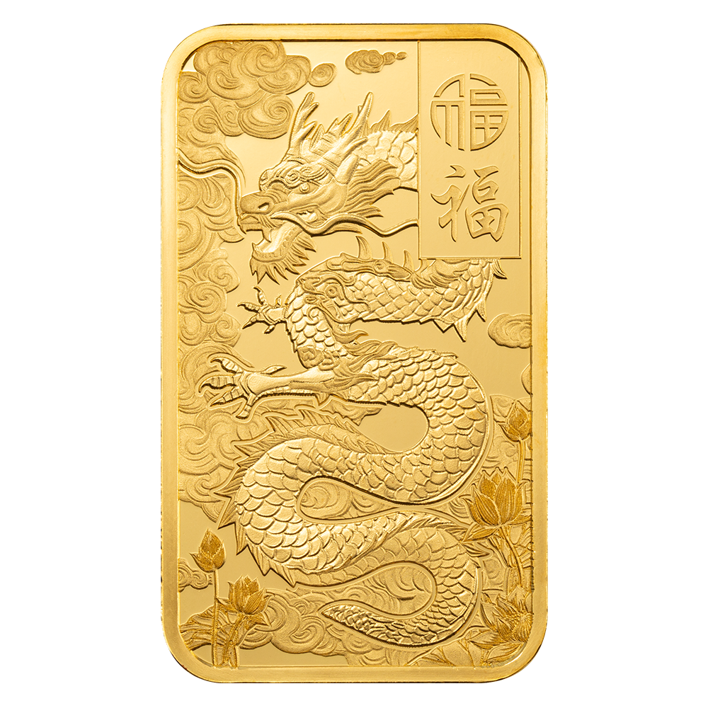 Good Luck Yellow Dragon Gold Minted Bar - 1oz | PAMP