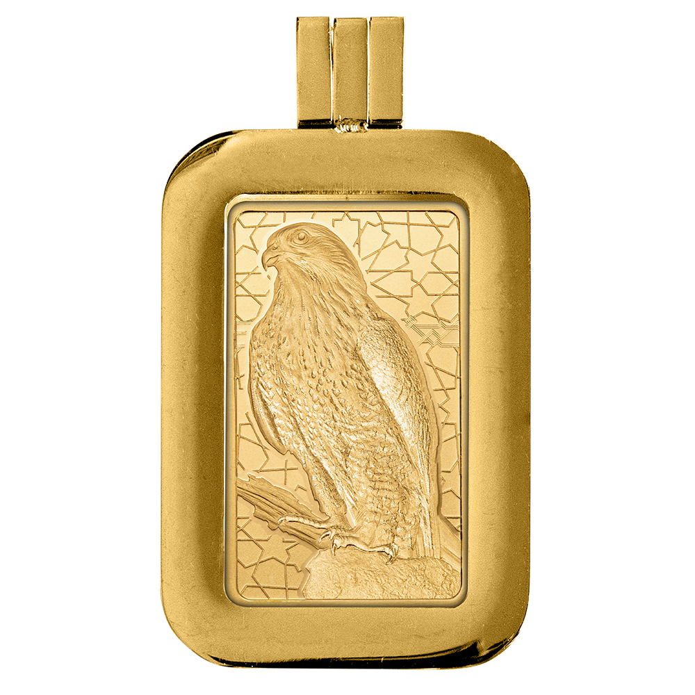 Paxman Lベルフレア銀メッキ イエローブラス Arabian Falcon 5g Pure Gold Bar with Pendant Frame | PAMP