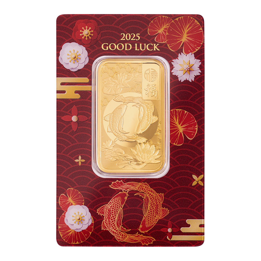 Good Luck Koi Fish Gold Minted Bar - 1oz | PAMP