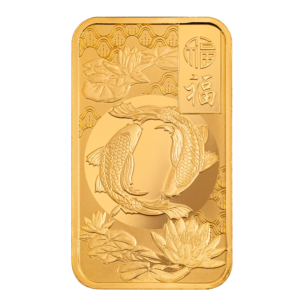 Good Luck Koi Fish Gold Minted Bar - 1oz | PAMP