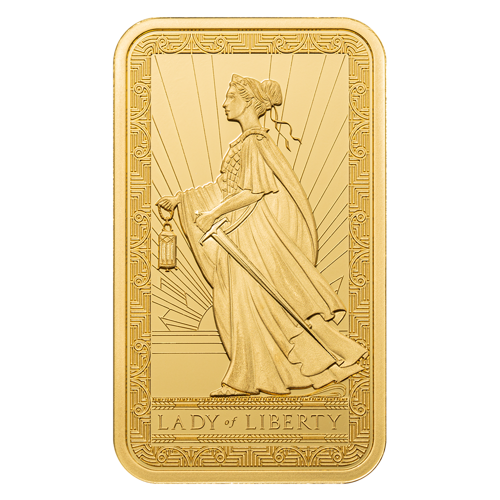 PAMP Lady of Liberty Gold Minted Bar - 1oz (Teal assay card) | PAMP