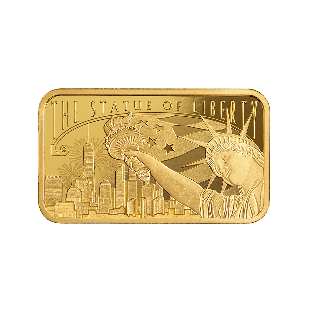 America the Free; Statue of Liberty Gold Minted Bar - 1oz | PAMP