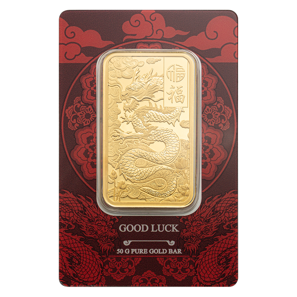 Good Luck Yellow Dragon 10oz Silver Bar | PAMP