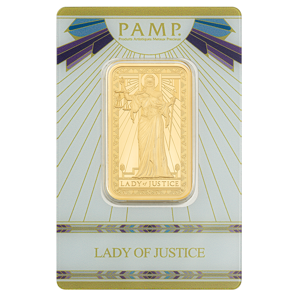 Lady of Justice 1oz Gold Bar | PAMP