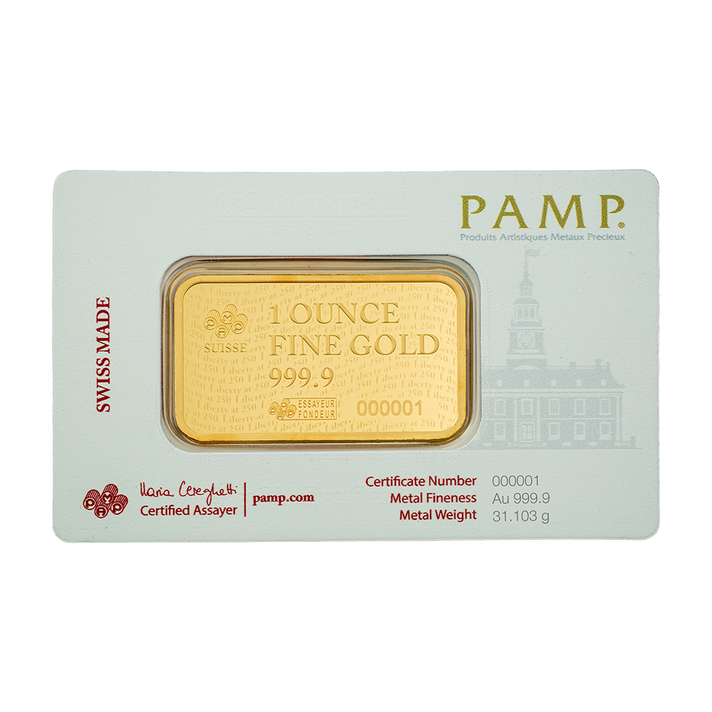 1oz Pure Gold Bar Liberty at 250 | PAMP
