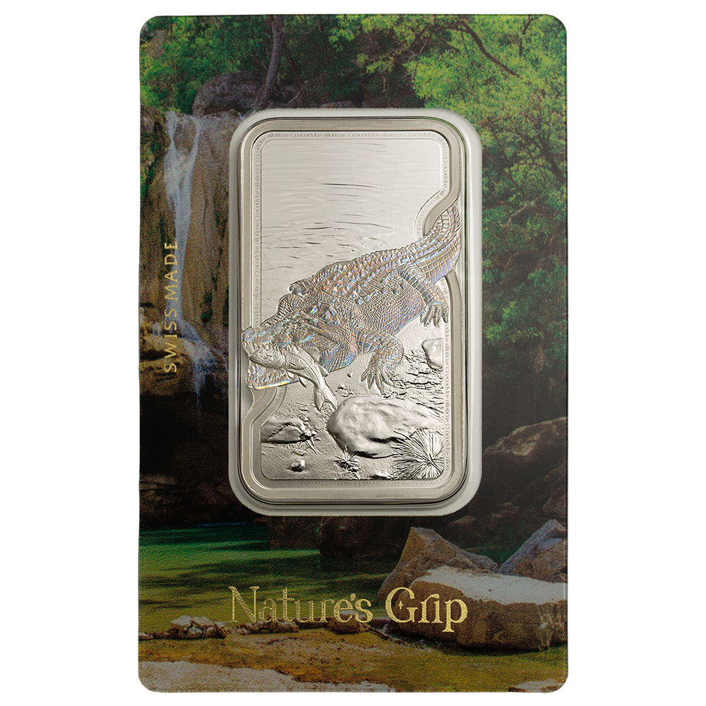 1oz Pure Silver Bar Nature's Grip Nile Crocodile | PAMP