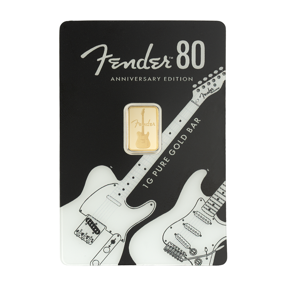 1oz Pure Silver Fender® Stratocaster® in Surf Green Shaped Coin | PAMP