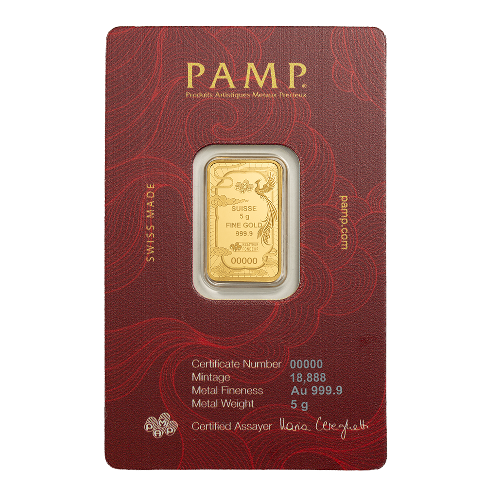 5g Pure Gold Bar Good Luck Phoenix | PAMP